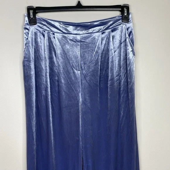 Christian Lacroix Medium Velour Wide Leg Pleated Pants Elastic Waist Light Blue - Picture 3 of 16